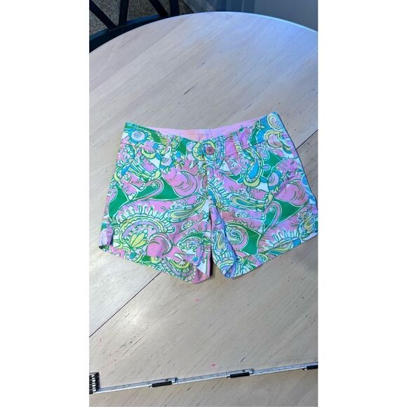 LILLY PULITZER CALLAHAN SHORTS PINK GREEN ELEPHANT CHIN CHIN WOMENS SZ 0 - Picture 3 of 9